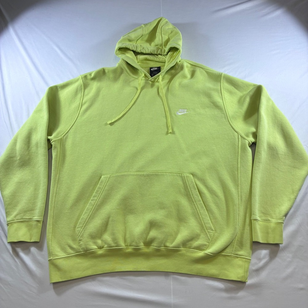 Nike Sportswear Club Fleece Hoodie Mens XXL Tall Lime Green Neon Yellow Pullover